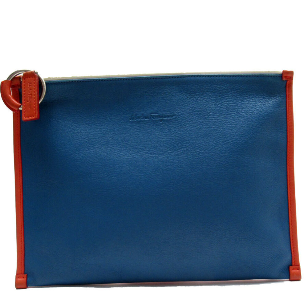 Salvatore Ferragamo Clutch Bag Leather Blue Red White